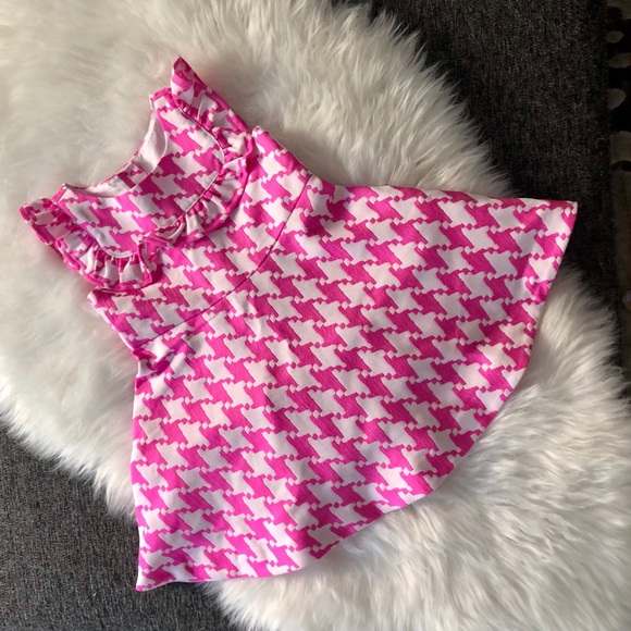 Janie & Jack 🌸 Girls Pink Houndstooth Dress - Picture 2 of 12